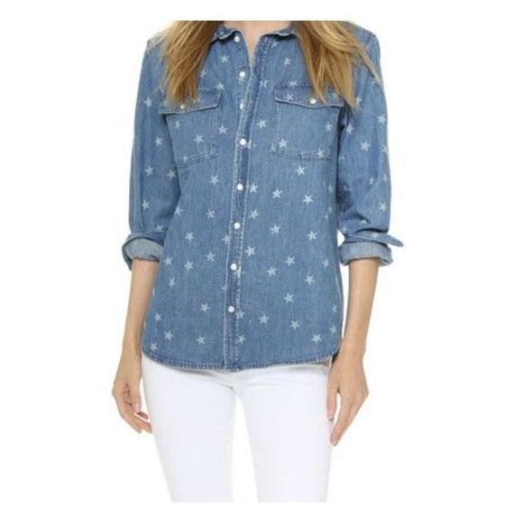 Zoe Karssen Star Denim Shirt Women’s L - Rare USA Patriotic Festival Top - Picture 1 of 6